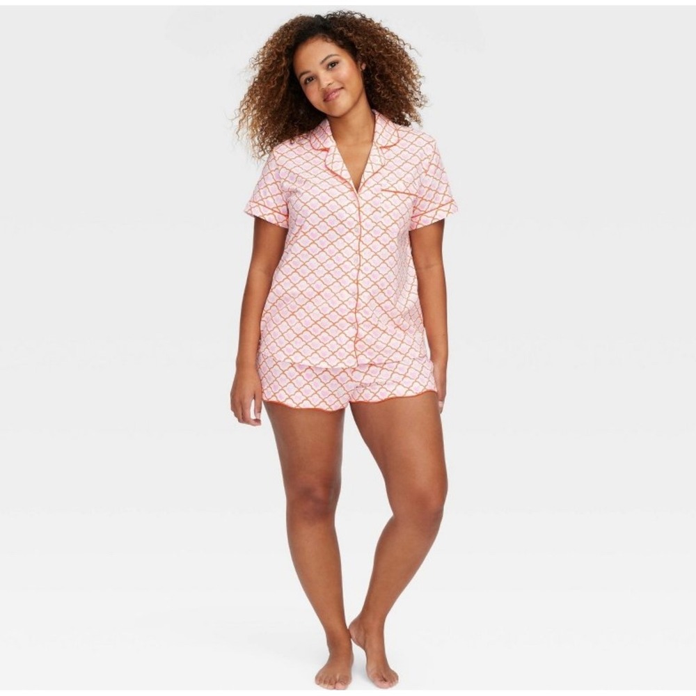 Roller Rabbit x Target Pink Orange Scallop Geo Heart Pajama Set Short Sleeve‎